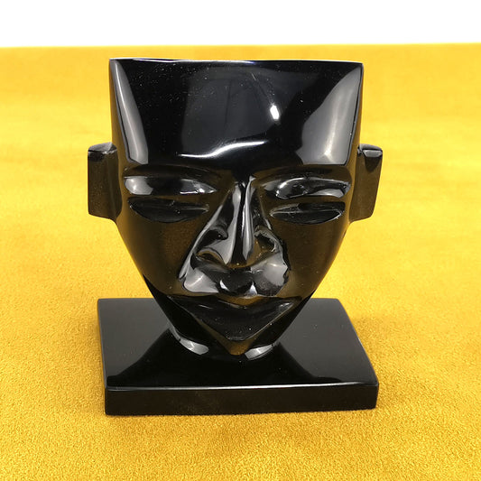 Obsidian handmade small Aztec face / Cara Azteca artesanal de obsidiana pequeña
